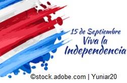 Symbol in den Nationalfarben von Costa Rica mit Schriftzug zum Unabhängigkeitstag